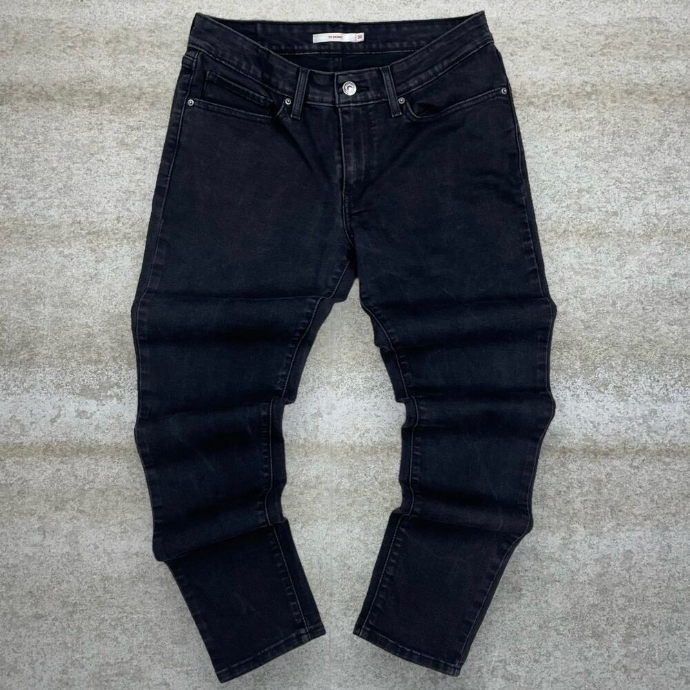 Vintage Y2K Levis Jeans 711 30x26 Skinny Fit Jet Black Wash Denim Black Tab - Picture 2 of 6